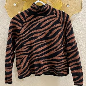 Mock High Neck Tiger Stripes Sweater